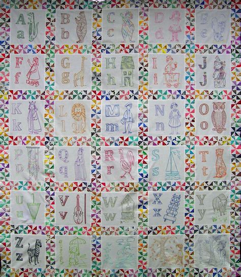 The richly embroidered blocks are crayon tinted for added dimension . Q is for Quilter » Blog Archive » ABC Embroidered Quilt ...