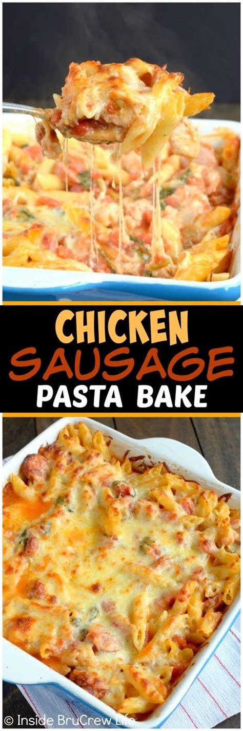 If both the pasta and the chicken got fully cooked, couldn't you just broil for a few minutes to melt the cheese? Chicken Sausage Pasta Bake - this easy pasta casserole is ...