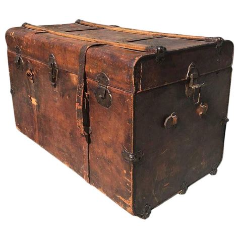 Antique Leather And Wood Trunk Circa 1890 In 2021 Antique Trunk