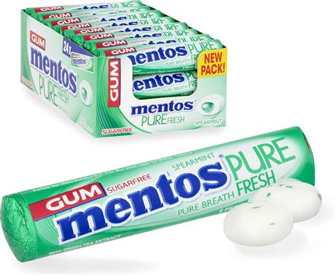 Mentos Sugar Free Chewing Gum Spearmint Roll 8 Pieces Per Roll Pack