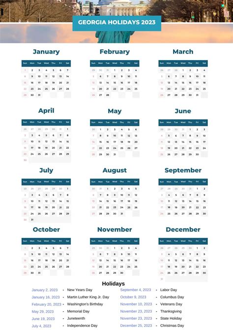 Georgia State Holidays 2023 With Printable Ga Calendar