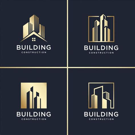 Edifício abstrato conjunto de logotipo dourado moderno conceito