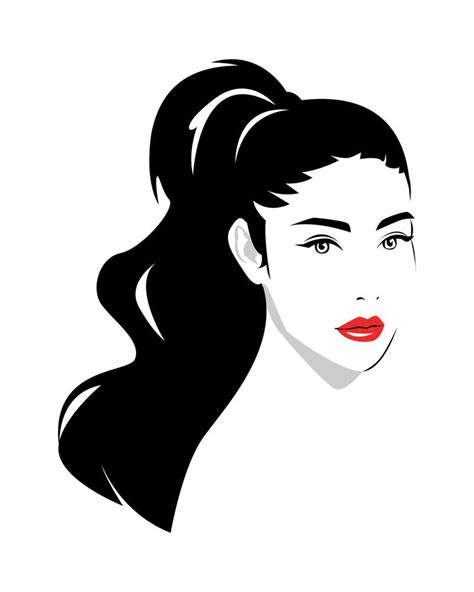 Beautiful Woman Portrait Wavy Hair Ponytail Red Lips Silhouette