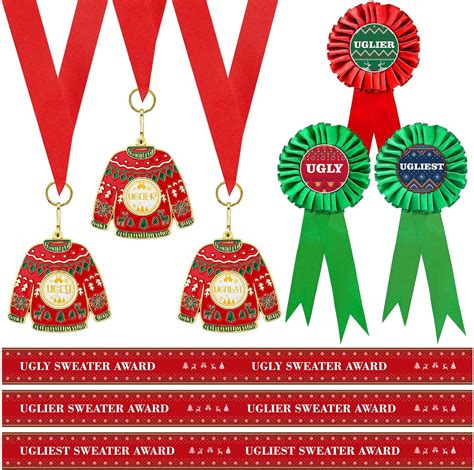 9 Pcs Christmas Ugly Sweater Medals Award Sweater Sash