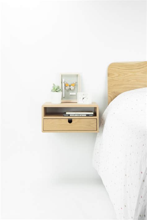 Floating Nightstand Bedside Table With 1 Drawer 1 Shelf In Solid Oak