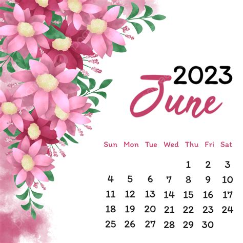 Calendario De Junio De 2023 Y Adorno De Flores Rosas Png Dibujos Junio