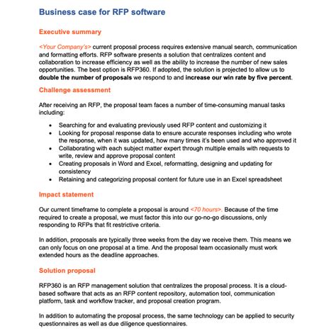 The Business Case For Rfp Software Template And Example