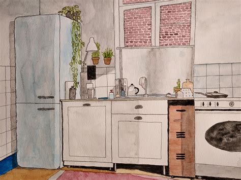 Cozy Kitchen Scene Rwatercolor