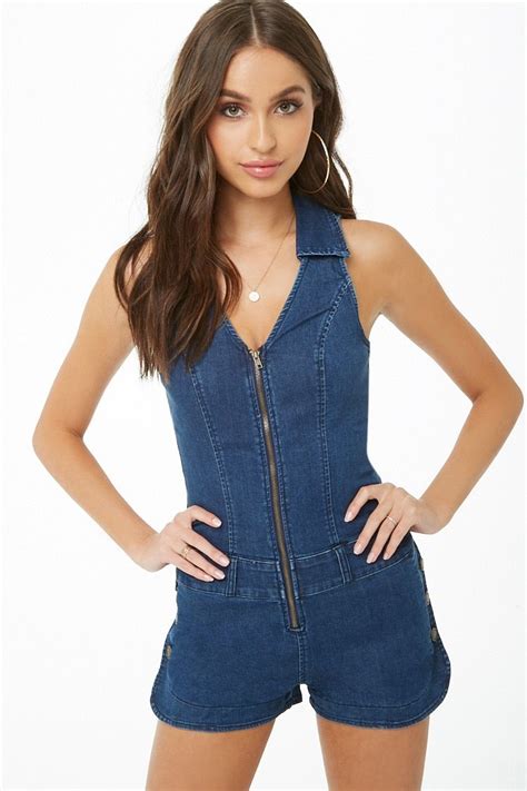 Sleeveless Denim Romper Forever 21 With Images Denim Romper Rompers Fashion