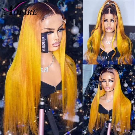 30 Inch 2 Yellow Ombre Straight Lace Front Wig 613 Colored Hd Lace Frontal Wig Brazilian