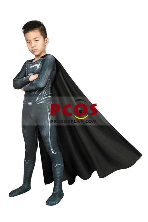 Justice League Black Superman Clark Kent Cosplay Costume Only For Child