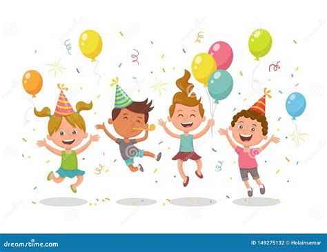 Group Of Kids Celebrating A Party Stock Vector Illustration Of