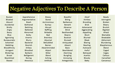 1000 List Of Negative Adjectives To Describe A Person