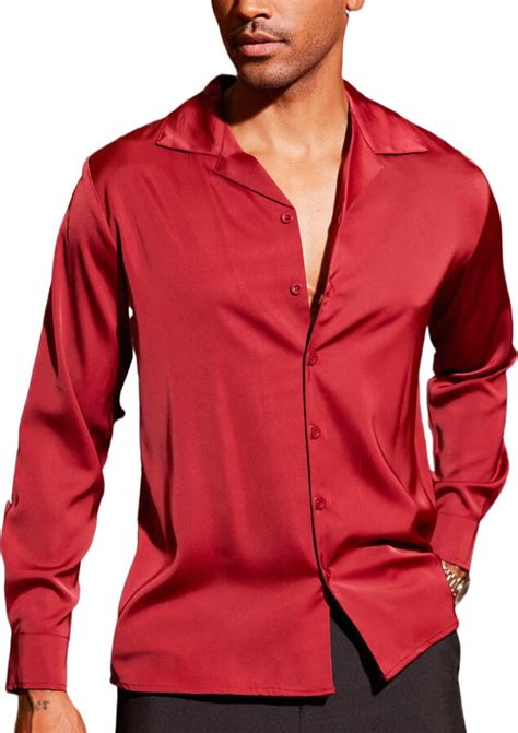 Coofandy Men Luxury Silk Shirt Long Sleeve Satin Dress Shirt Shiny