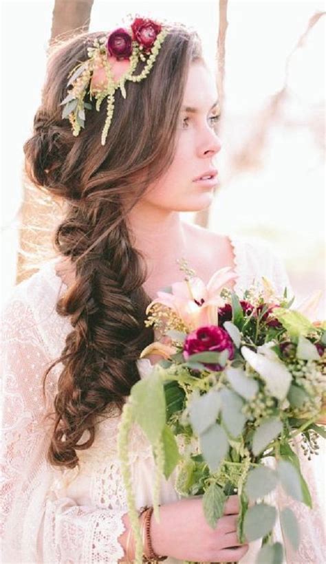 Boho Stylish Wedding Hairstyle Idea Deer Pearl Flowers