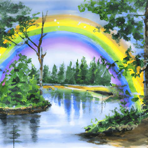 Rainbow Over Forest Lake · Creative Fabrica