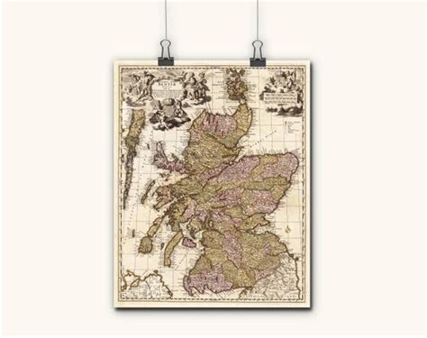 Old Map Of The Scotland Prints Wall Art Canvas Scottish Maps Etsy