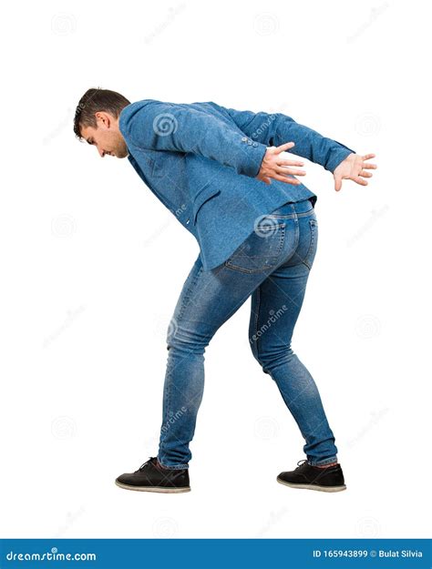 Bent Down Businessman Carrying An Old Heavy Tv Box On His Back Overloaded Person Fatigued Of