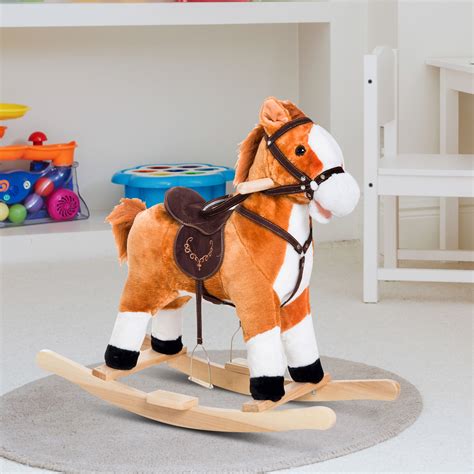 Kids Rocking Horse Plush Ride On Toy Moving Tail Child Rocker Wsound