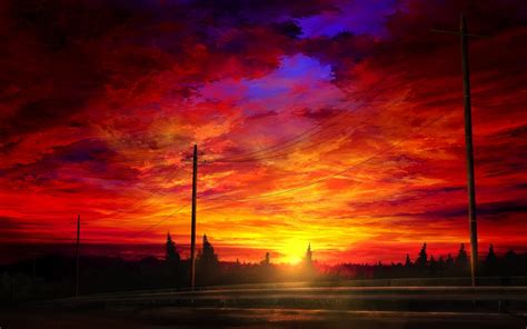 Download 2560x1600 Anime Sunset Landscape Clouds Sky
