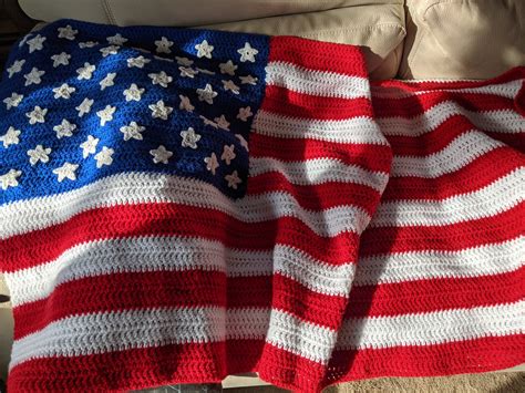American Flag Crocheted Throw Blanket Etsy