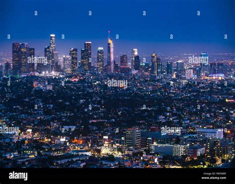 Los Angelescaliforniausa 5 17 17 Los Angeles Skyline At Night Stock
