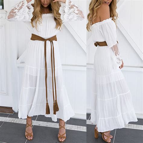Off Shoulder White Lace And Chiffon Summer Maxi Dress On Luulla