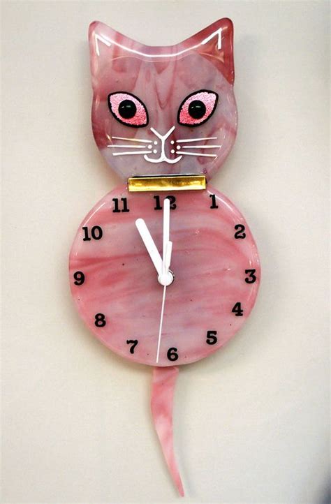 Pink Fused Glass Cat Clock Cat Clock Fused Glass Art Animal Clock