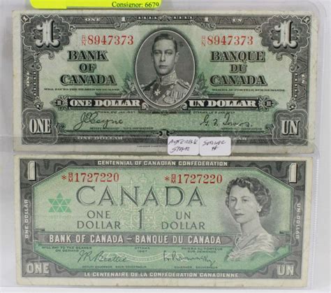 Lot Of 2 Canadian 1 Dollar Bills 1967 1937