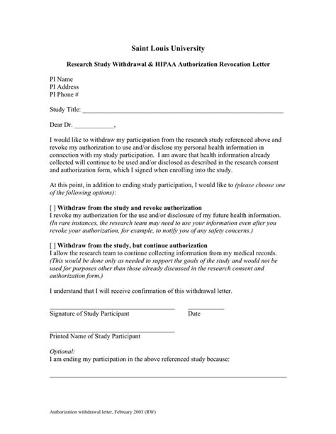 University Authorization Withdrawal Letter In Word And Pdf Formats