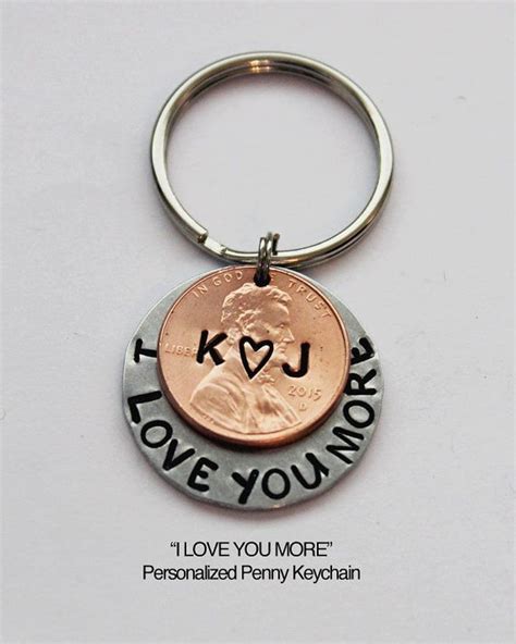 I Love You More Personalized Penny Keychain I Love You Etsy Metal