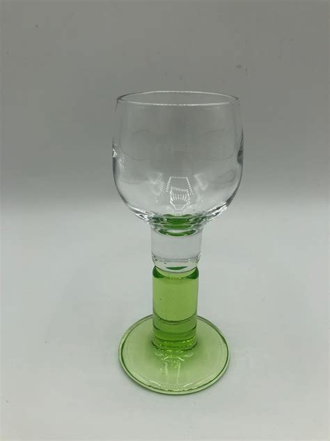 4 Vintage Aperitif Stemware Glasses Green Glass Stem Small Etsy