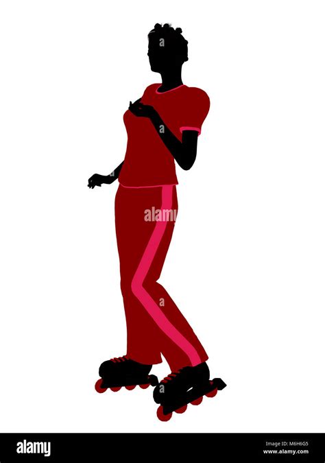 African American Female Roller Skater Illustration Silhouette On A