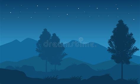 Beautiful Night View With The Starry Sky Vector Illustration Stock