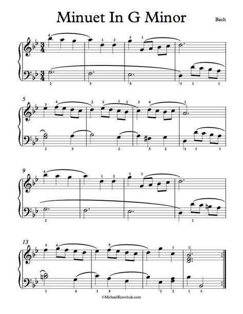 Free Piano Sheet Music Minuet In G Minor Bach Michael Kravchuk