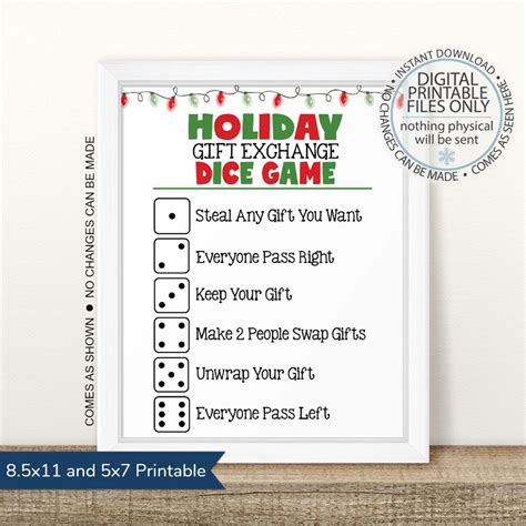 Printable Christmas T Exchange Dice Game Christmas Party Etsy
