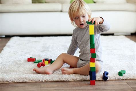 Toddler Playing With Wooden Blocks Stock Photo Image Of Creative