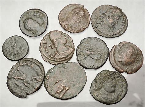 250 450ad Group Lot Of 10 Authentic Ancient Roman Coins Collection Kit