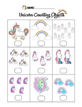 Counting Objects to 10 Unicorn Worksheet by Marvis Teaching | TpT
