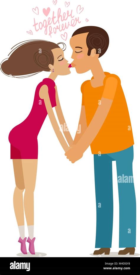 Together Forever Couple In Love Kissing Holding Hands Cartoon Vector