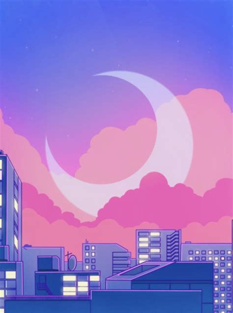 Dreamy Moon Nights Pixel City Anime City Pop Illustration