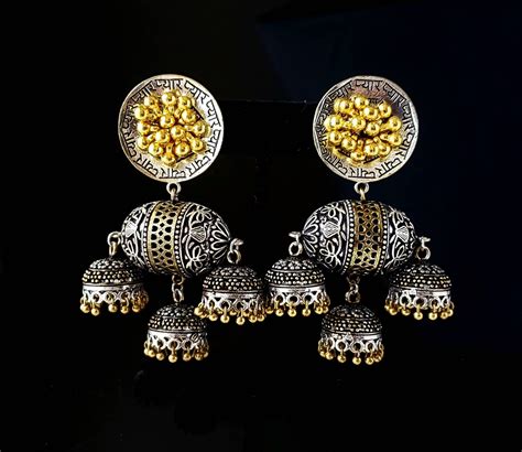 Indian Triple Jhumka Earrings Two Tone Jhumka Large Jhumka Indian