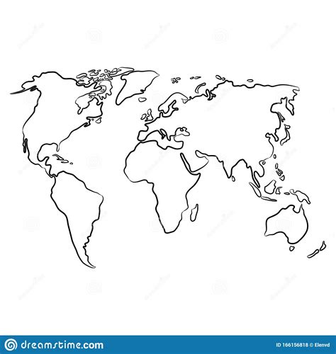 World Map From The Contour Black Brush Lines Different Thickness On