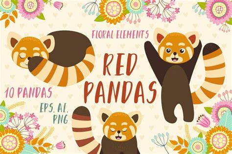 Happy Birthday Set Clip Art Animals Red Panda Illustration Design Art