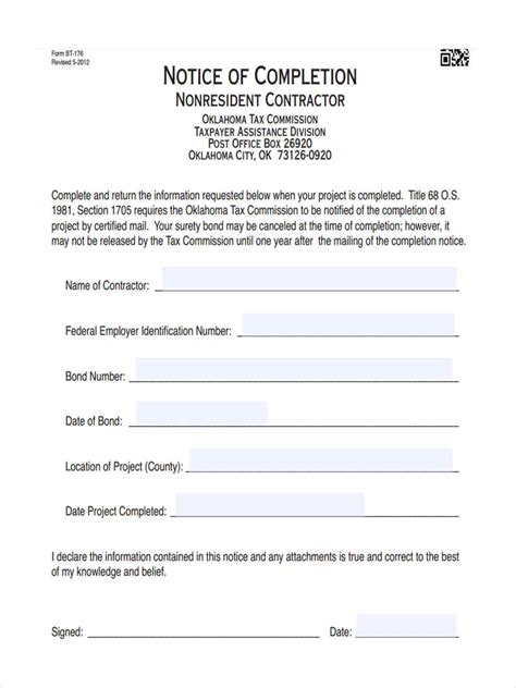 Notice Of Completion Template