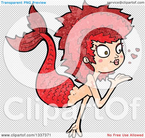 Clipart Of A Textured Red White Mermaid Blowing A Kiss 2 Royalty Free