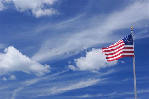 American Flag Waving With Blue Sky Stock Photo Image Of United Wind