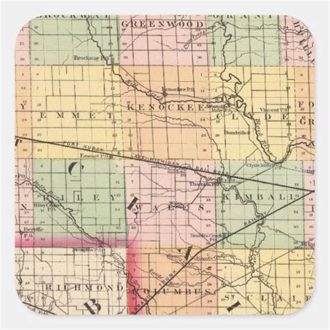 Map Of St Clair County Michigan Square Sticker