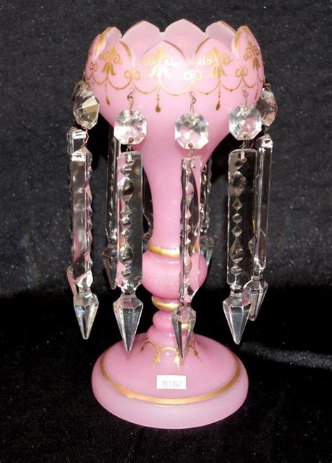 Victorian Pink Satin Glass Lustre With Gilt Enamel Decoration