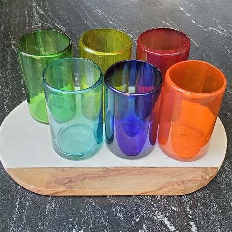 Rainbow Colored 14 Oz Drinking Glasses 6 Pcs Mexican Glassware